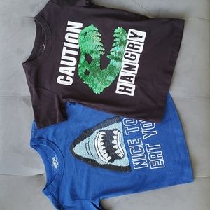 Two OshKosh Boys Sequin Tees Dino & Shark EUC 4/5 4t 5t